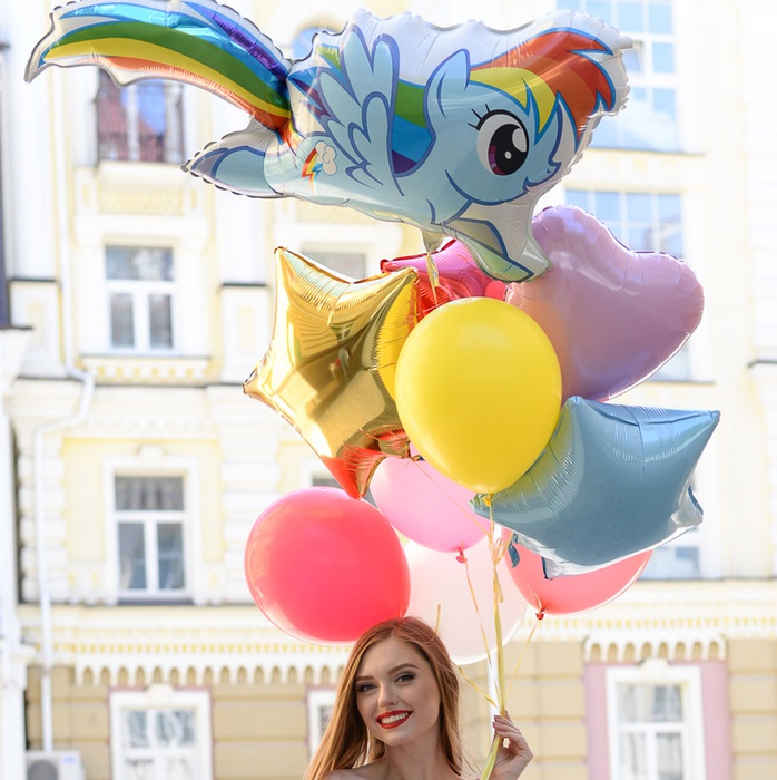 Охапка воздушных шаров Радужное пони