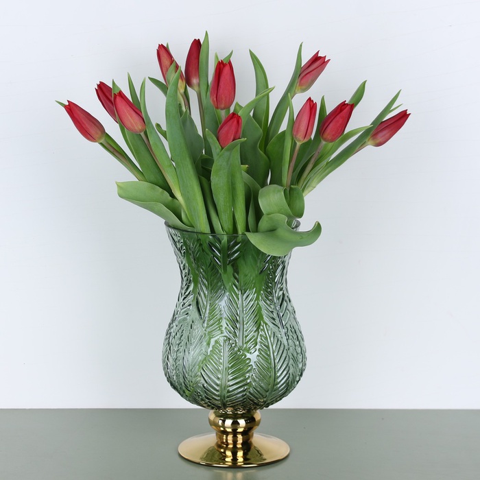 Ваза скляна Розалін, зелена із золотом