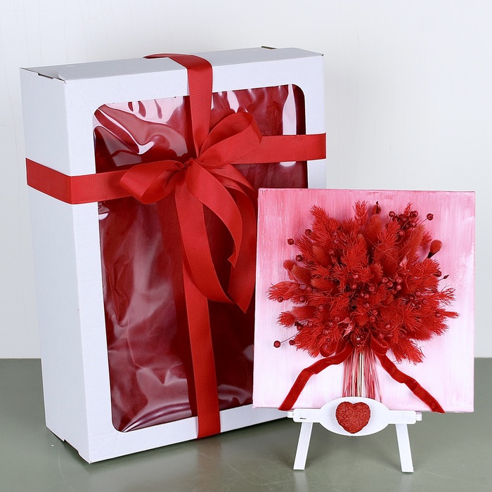 Картина із сухоцвітів "Червоні акорди сухоцвітів"