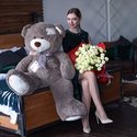 Подарочный набор "Букет белых роз с медведем"