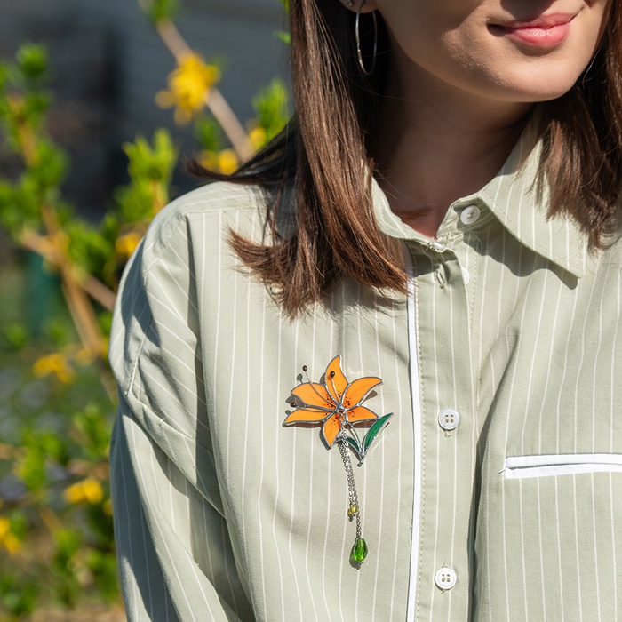 Брошь Лилия Оранжевая