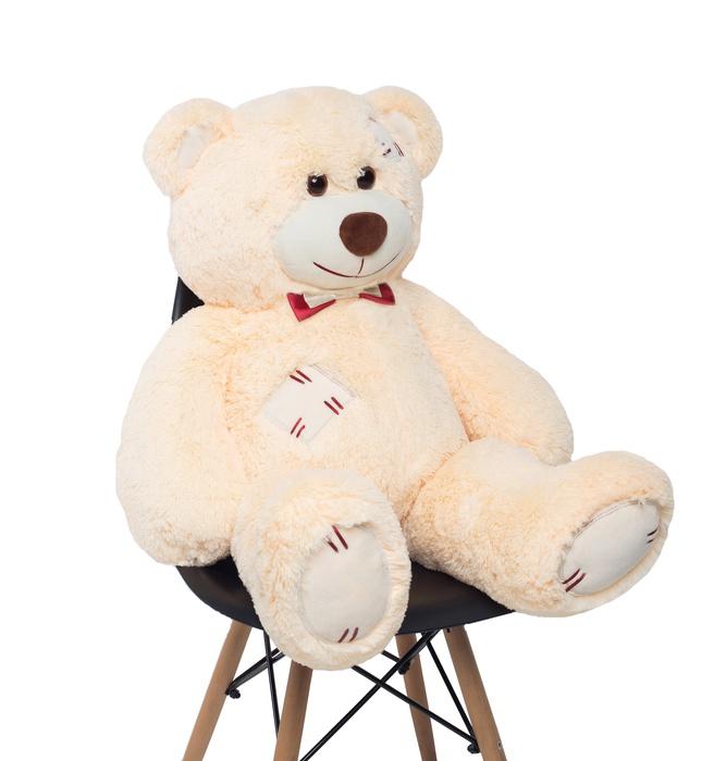 Мягкая игрушка Медведь бежевый с латками, M