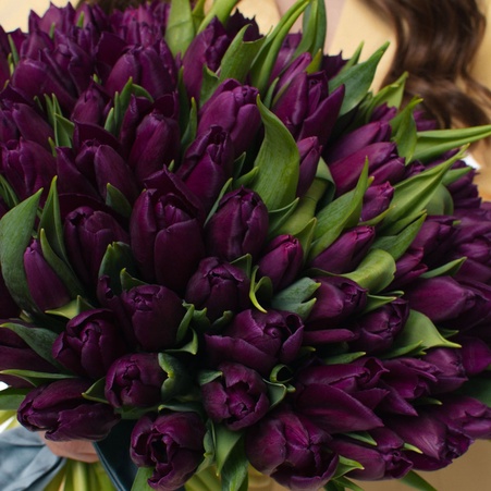 Букет 101 фиолетовый тюльпан