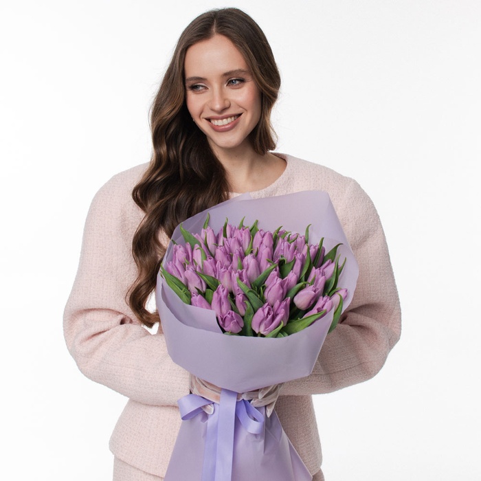 Букет 51 ніжно-фіолетовий тюльпан