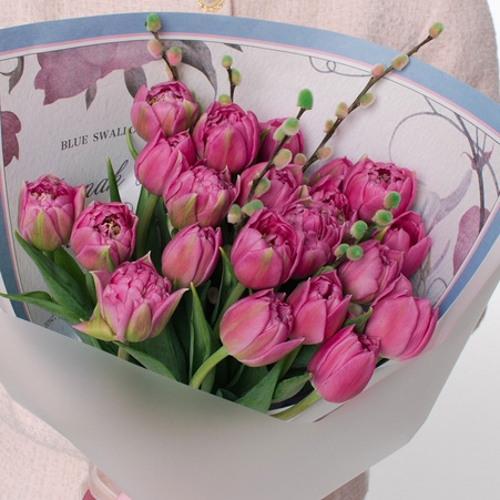 Букет 21 рожевий дабл тюльпан
