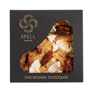 Плитка з темного, білого шоколаду з карамеллю, з пеканом та кокосом від Spell