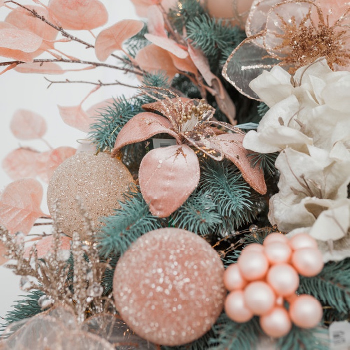 Новорічна куля на ялинку з бісером шампань