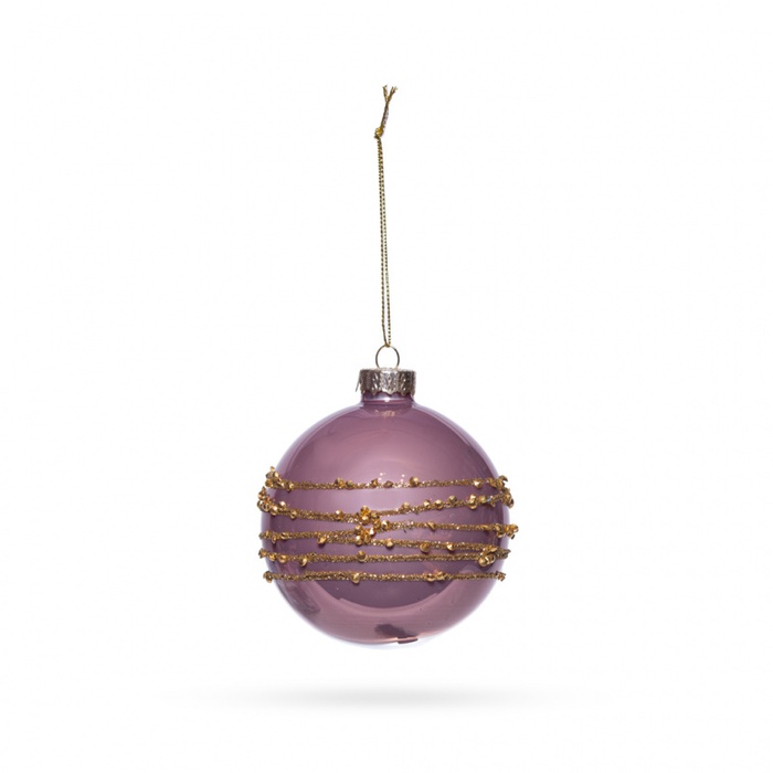 Новогодний шар на елку розовый с камешками