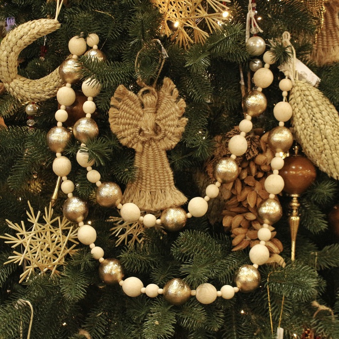 Эко гирлянда с золотом на елку